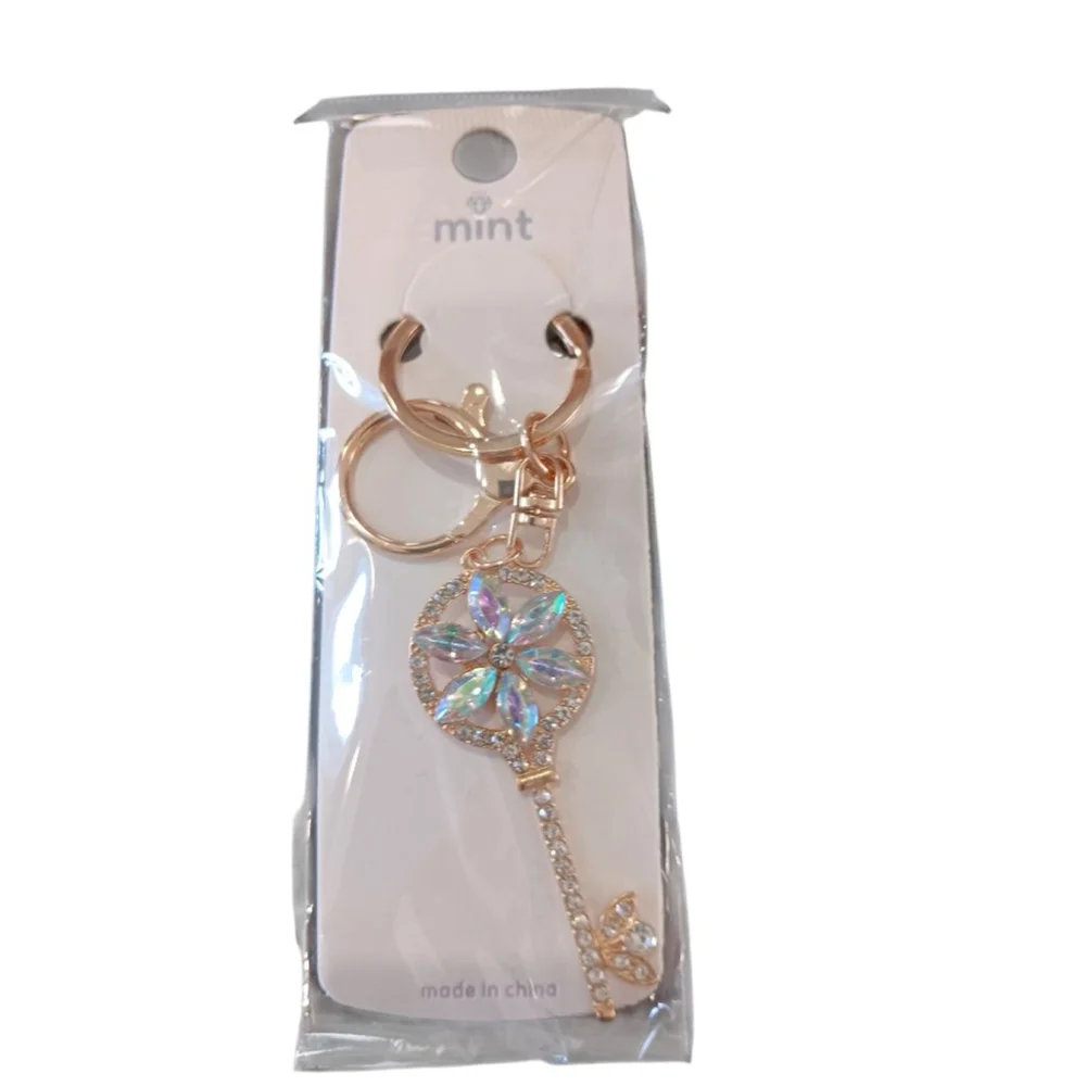 Skeleton Key Flower Keychain Purse Charm in Iridescent
